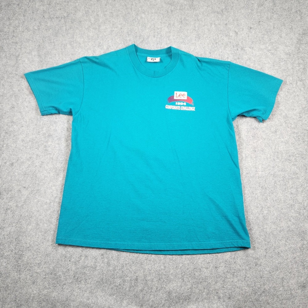 Vintage Lee Corporate Challenge Shirt Mens XL Blue Short Sleeve Total Cotton